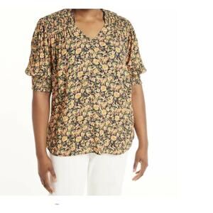 Terra & Sky 4X Floral Peasant Top Smocked Sleeve Cottagecore NEW